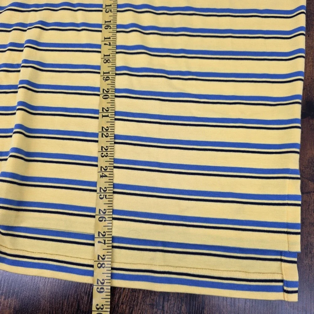 VTG Polo Ralph‎ Lauren Polo Shirt Yellow Blue Striped Soft Blue Pony Men's Large